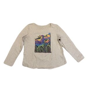 💜 Cleo Gray Long Sleeve T-Shirt with Vibrant Floral Art - Size Large